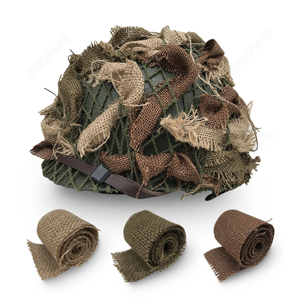 Casco táctico camuflaje con tiras de arpillera y red para jungla - imagen 2