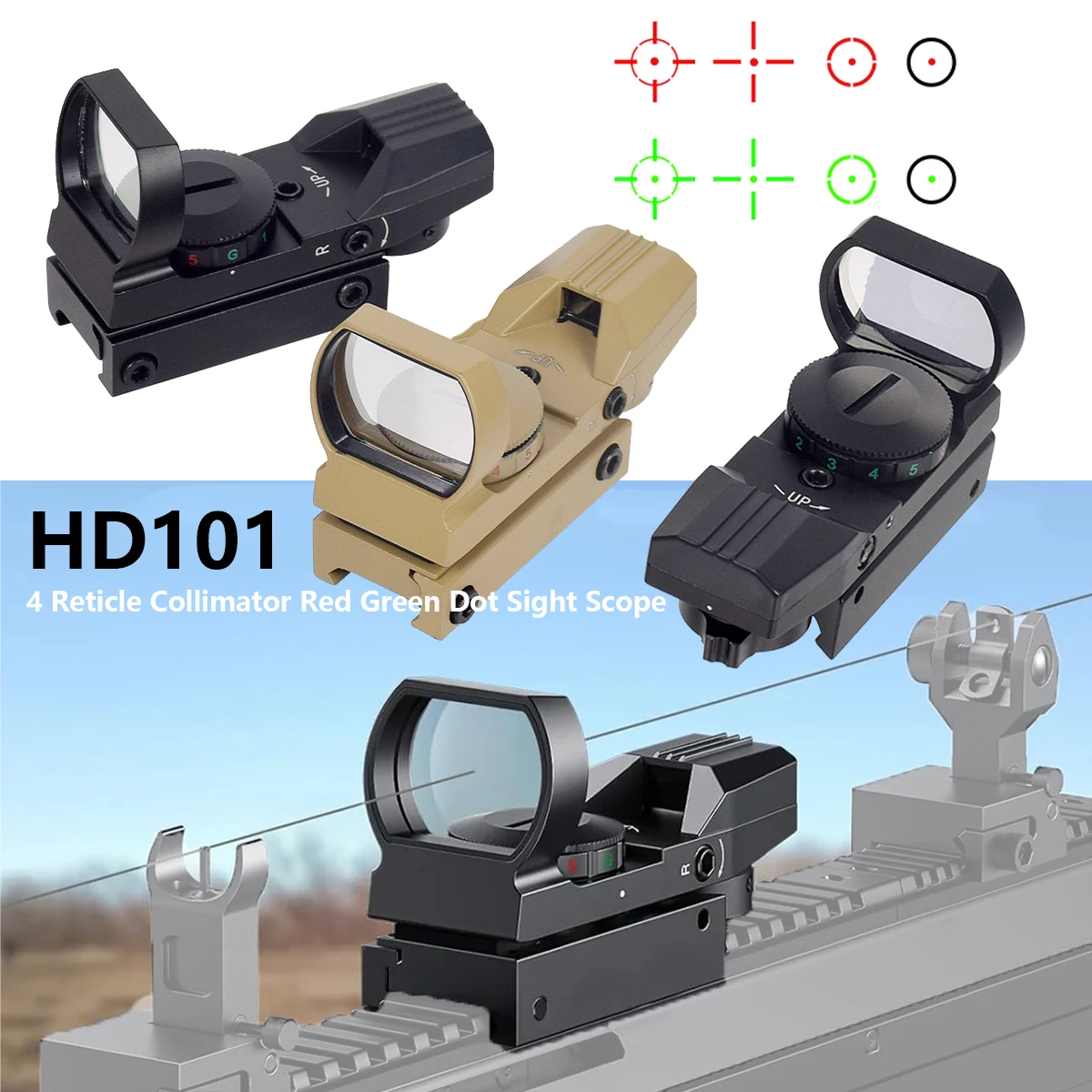 HD101 Mira táctica con punto rojo y verde para airsoft - imagen 5