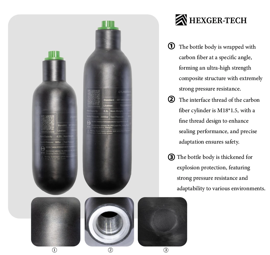 Botella de buceo carbono HPA 300 bar 0.22-0.3L alta presión - imagen 3
