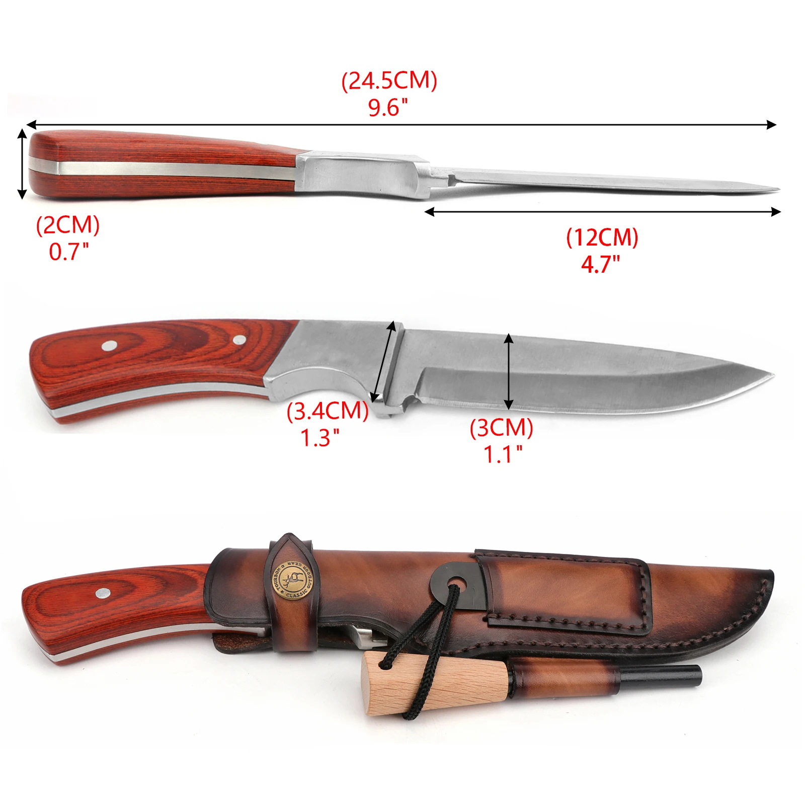 Tourbon Funda cuchillo hoja fija cuero marrón cierre botón cinturón - imagen 4