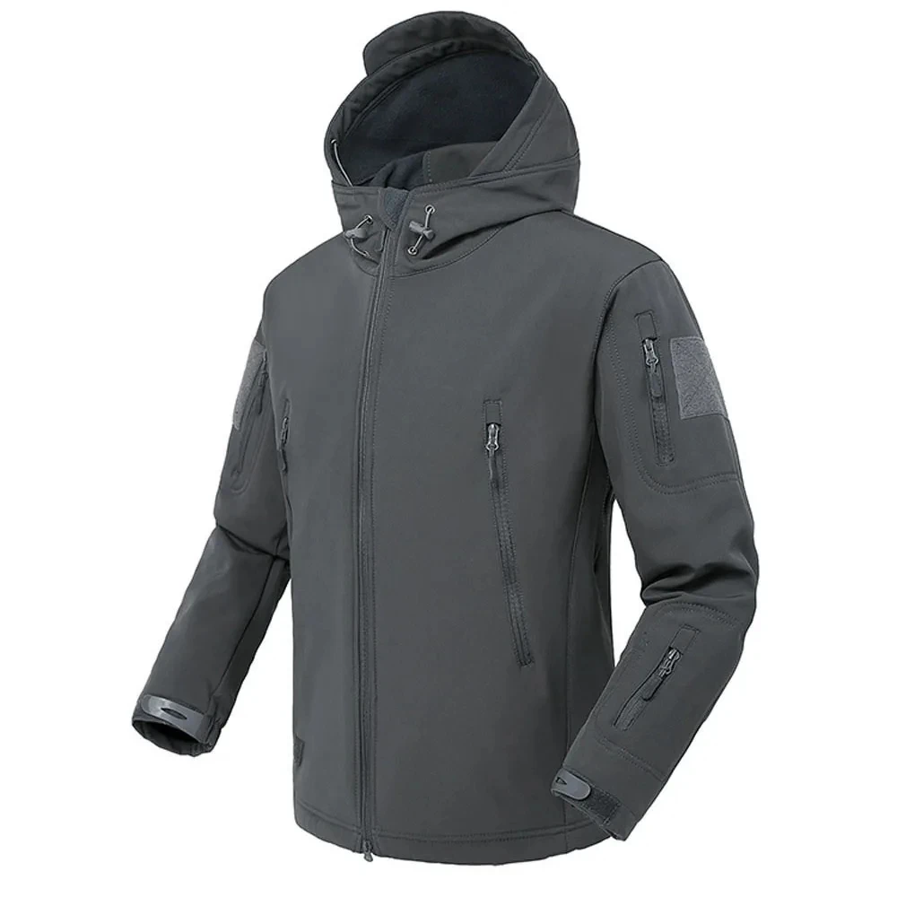 Chaqueta táctica impermeable cortavientos con capucha camuflaje negro - imagen 3