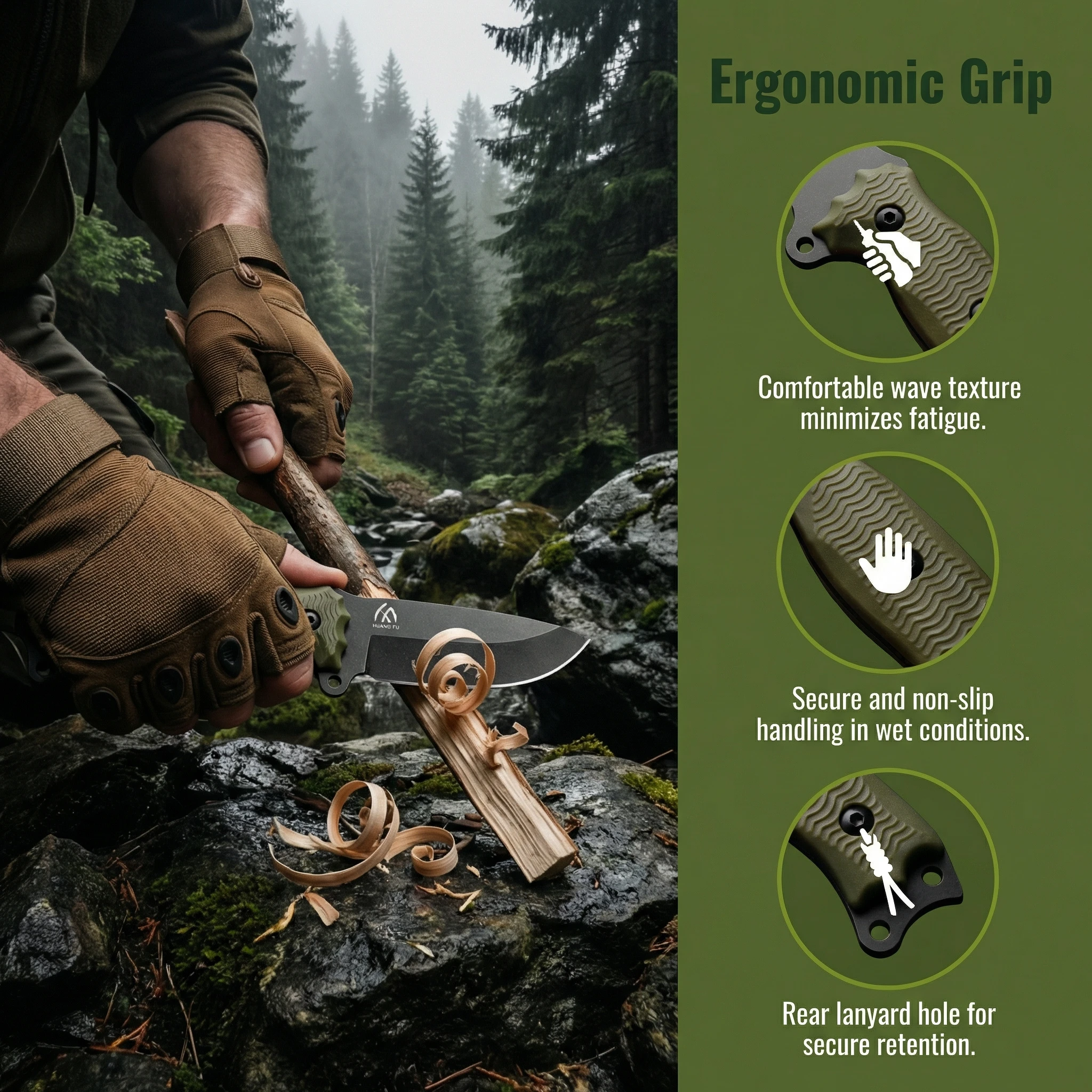 Cuchillo táctico de hoja fija G10 con funda para camping y outdoor - imagen 4