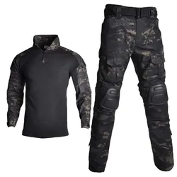 Traje táctico camuflaje hombre – Camisa combate + pantalón Cargo con rodilleras