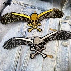Parche bordado motociclista Punk alas calavera – Chaqueta vaquera