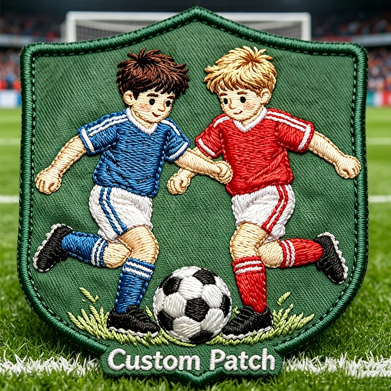Detalle de parches bordados personalizados con logotipo