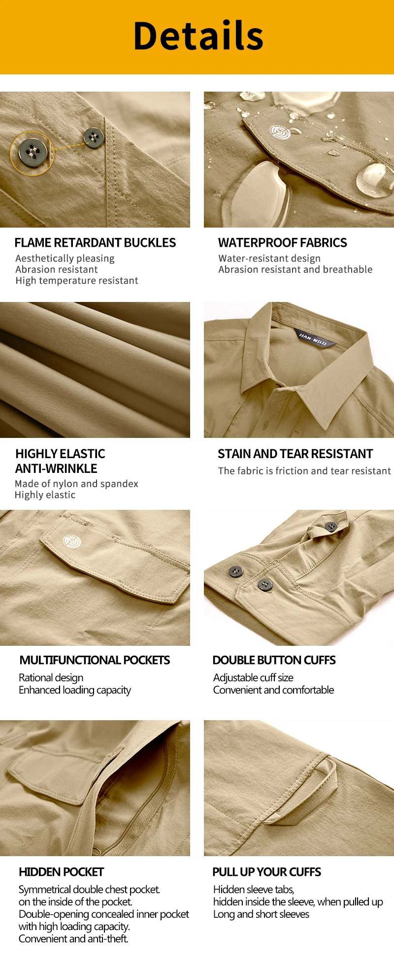 Camisa táctica en tono arena para actividades de caza y senderismo