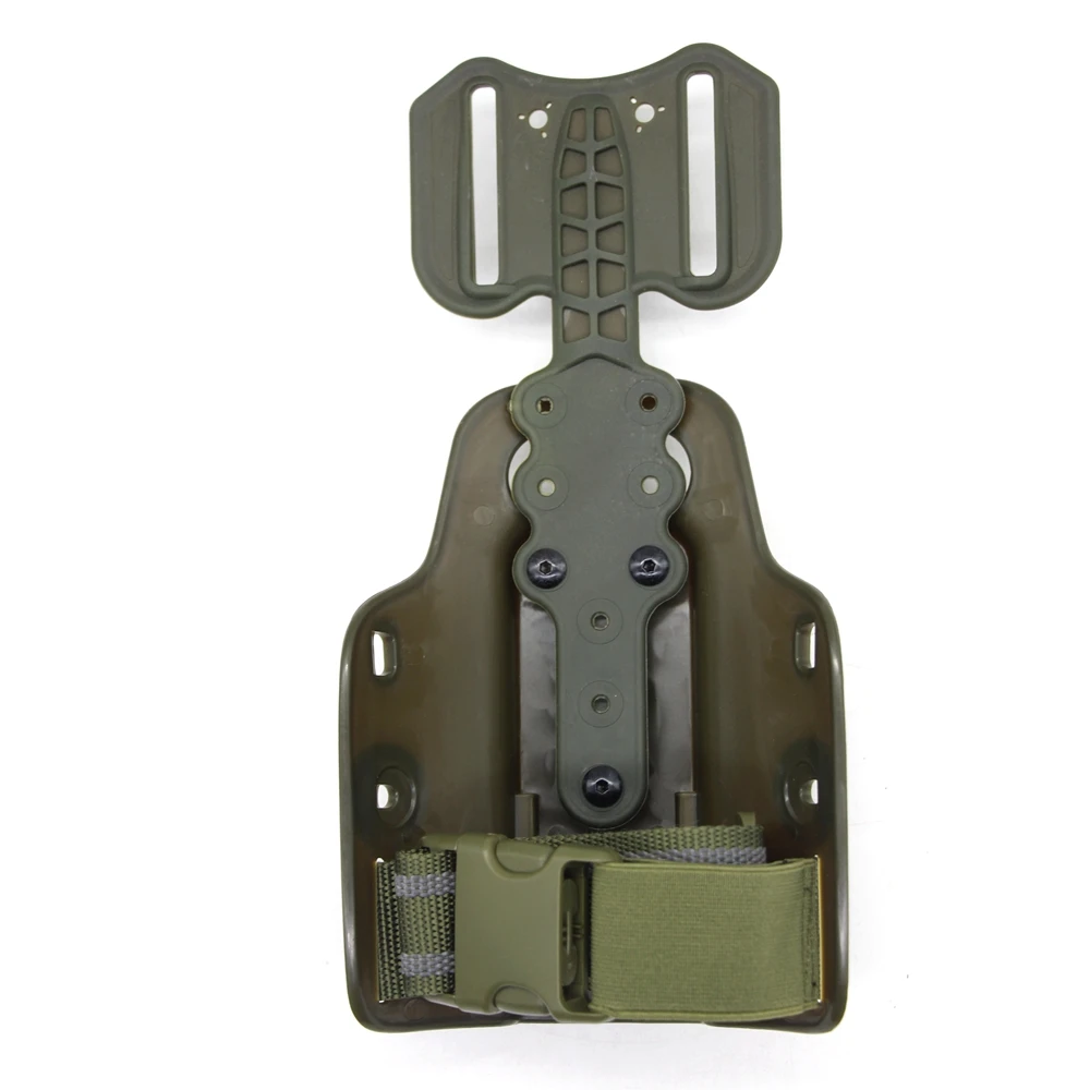 Plataforma drop leg MOLLE verde con arnés de pierna