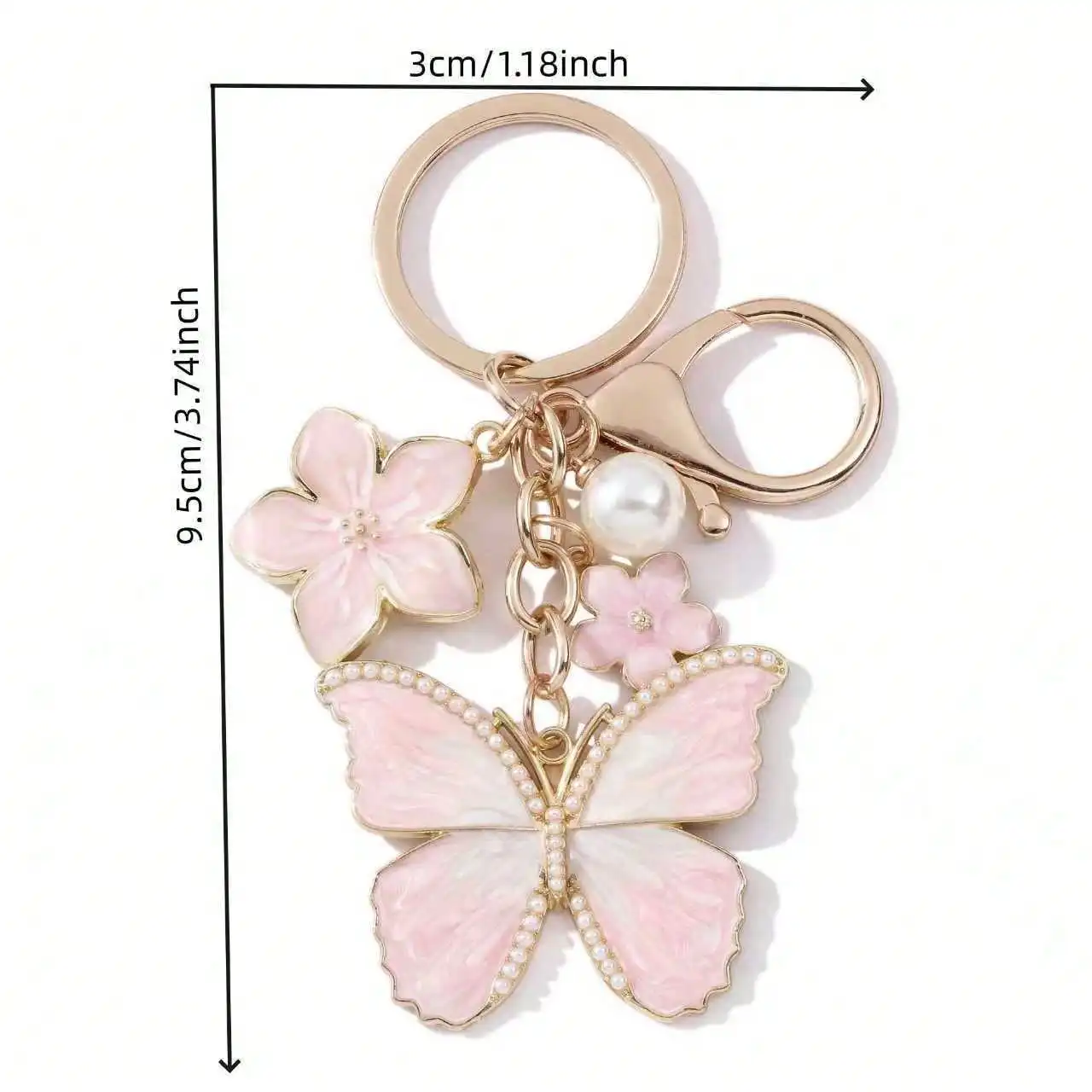 Portachiavi con perla en forma de mariposa y flor metálico - imagen 3