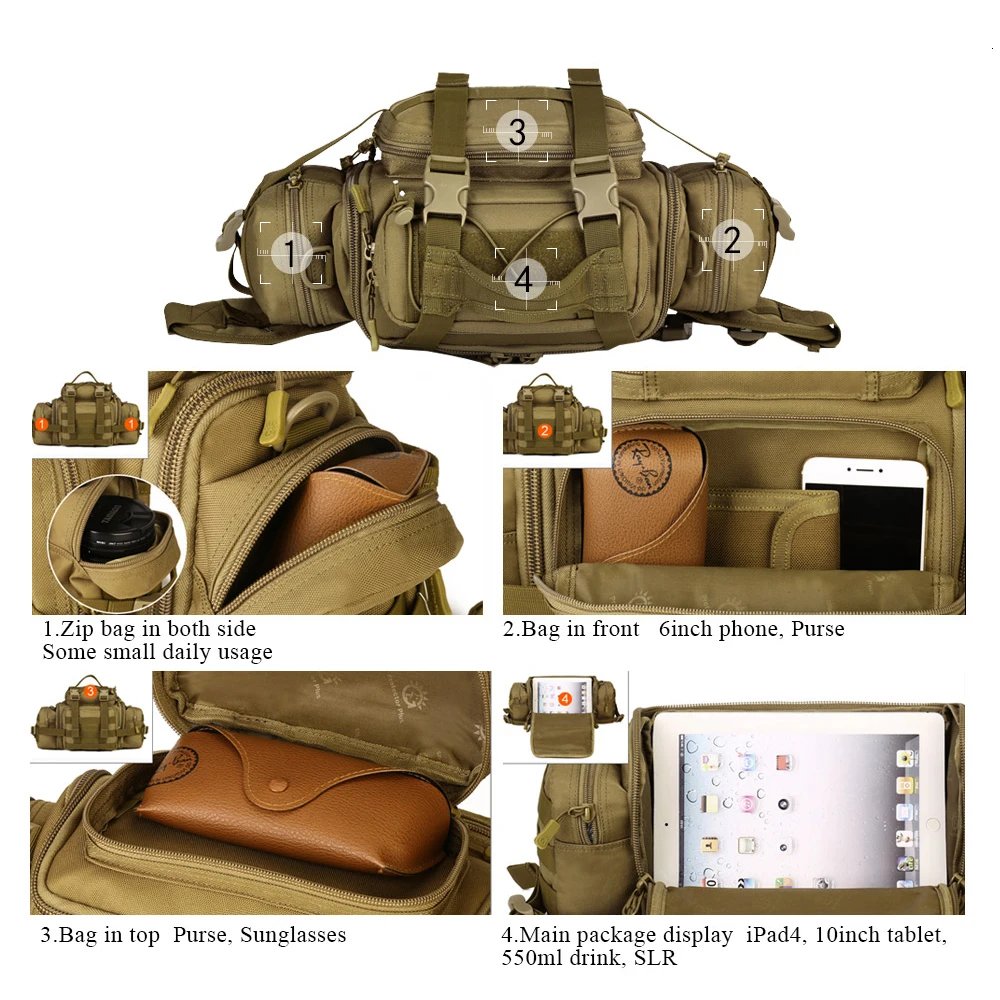 Riñonera MOLLE táctica extensible – Bolso cruzado caza y pesca - imagen 4