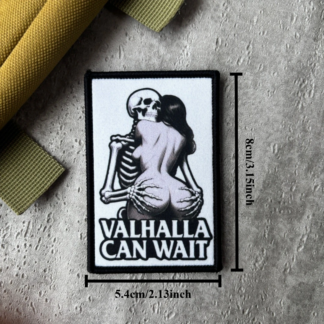 Parche moral táctico pin-up esqueleto Valhalla Can Wait con velcro - imagen 4