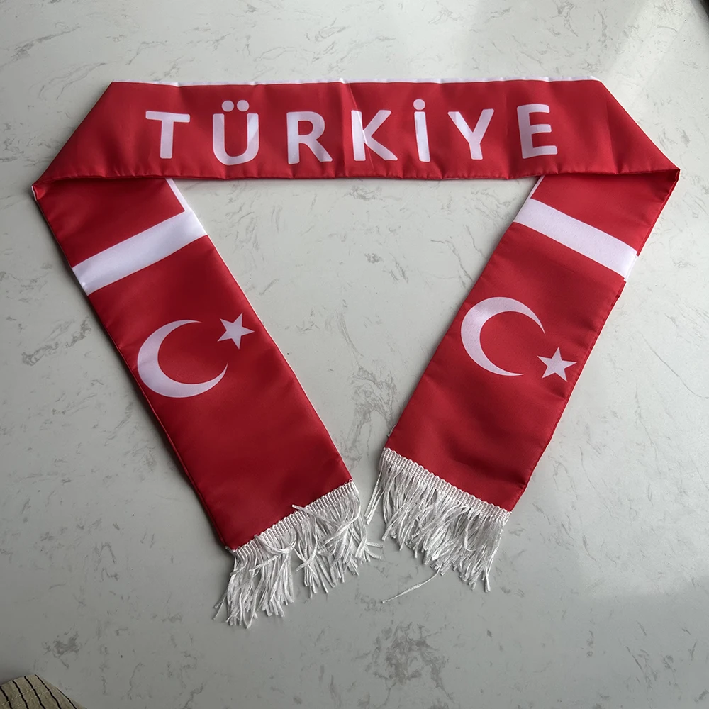 Bufanda de Turquía satén estampada doble cara con borlas para fútbol - imagen 5