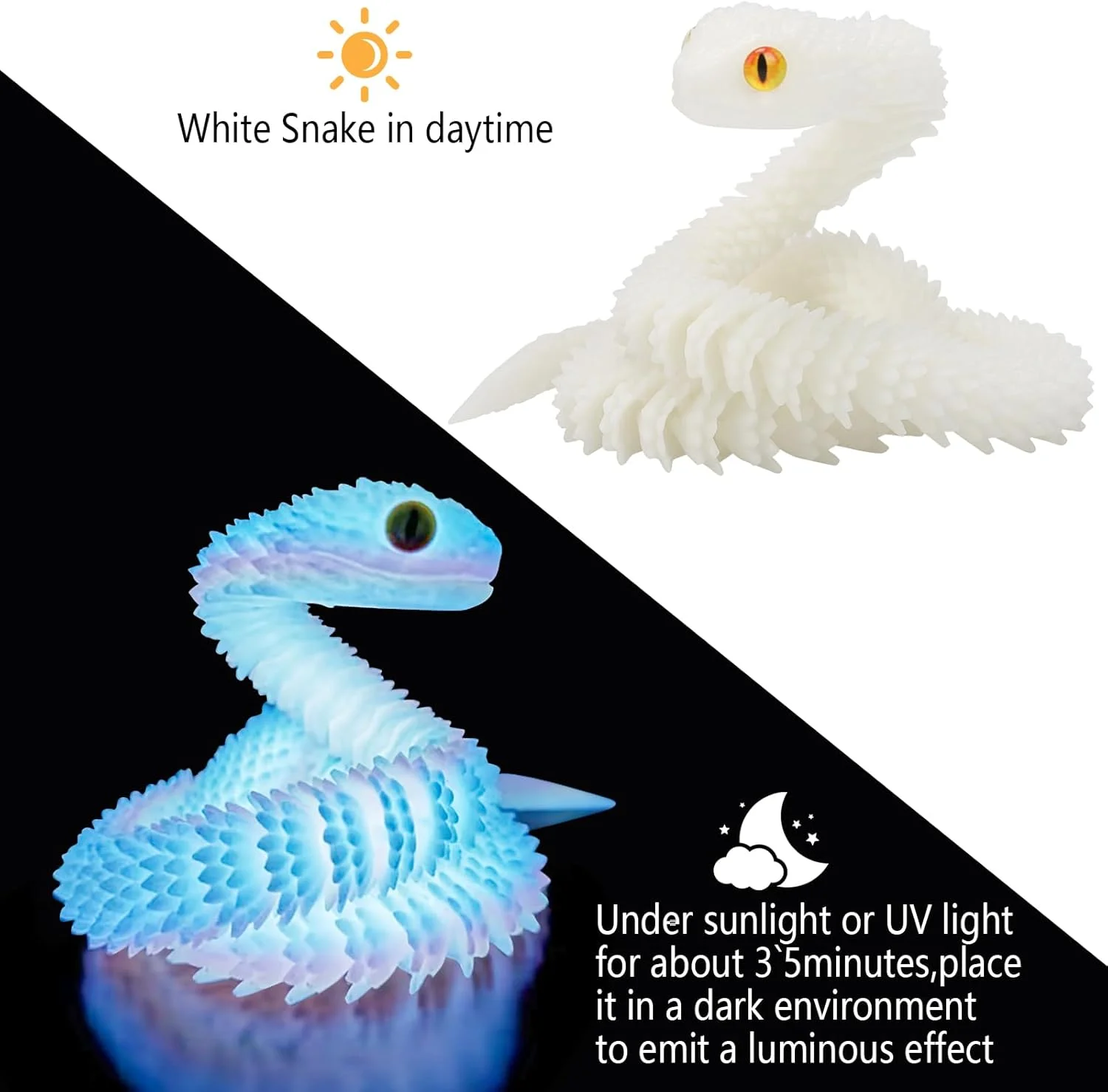 Figura reptil Serpiente de Cristal impresa 3D, dientes móviles