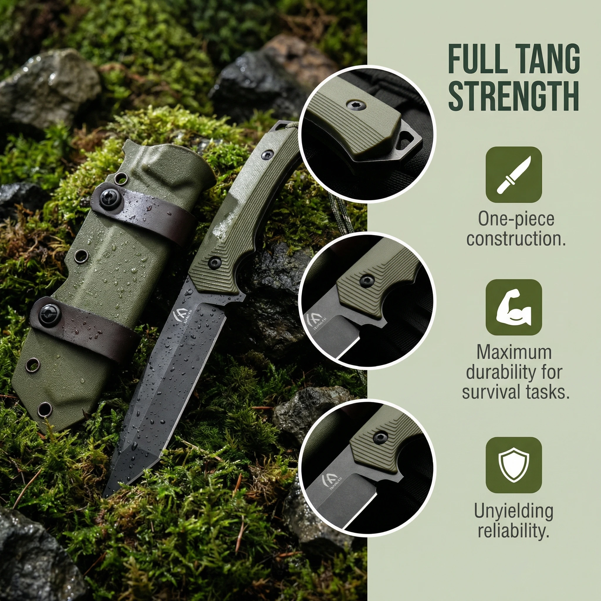 Cuchillo de hoja fija táctico para exteriores con mango G10 y funda - imagen 5