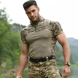 Camiseta táctica algodón camuflaje manga corta hombre verano