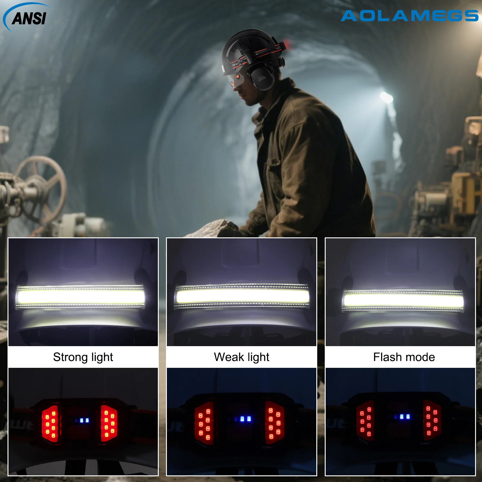 Casco de seguridad CE ABS ligero con orejeras y faro LED, gafas - imagen 4
