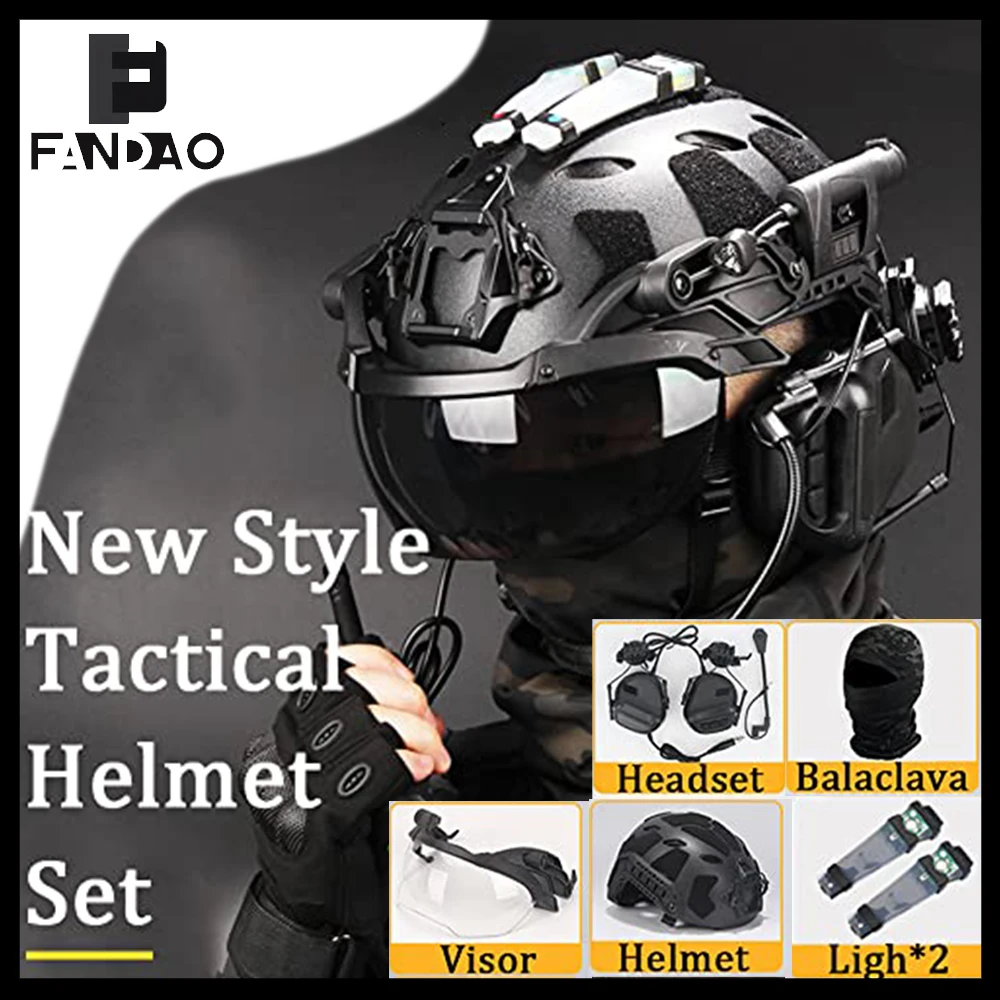Casco táctico airsoft con visor abatible y luz LED - imagen 2