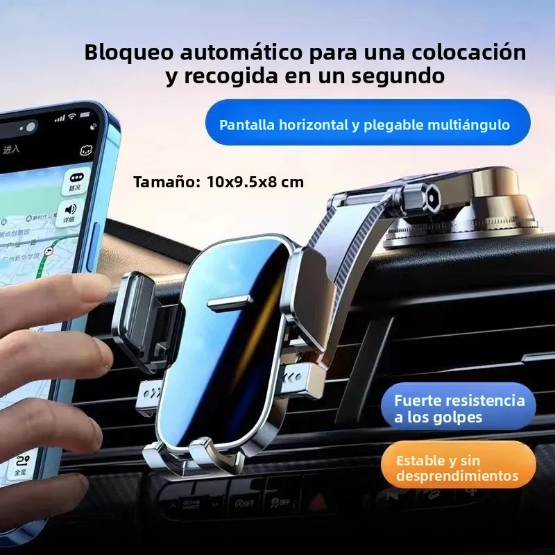 Soporte para móvil coche con ventosa bloqueo automático, giro y cascada
