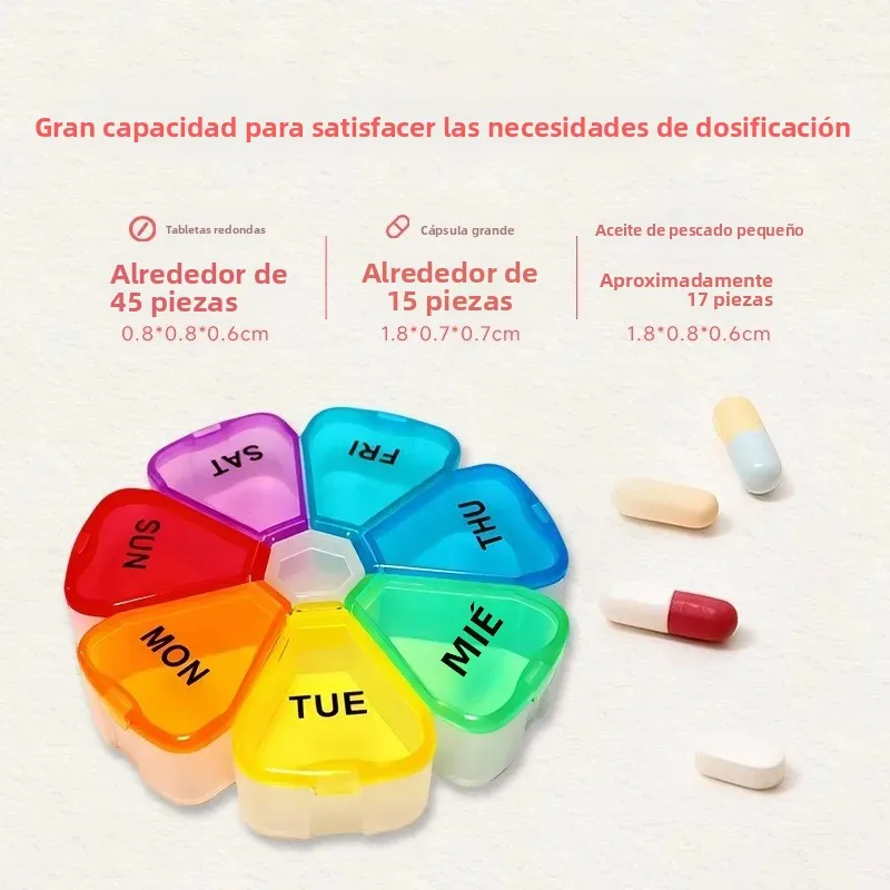 Caja de medicamentos transparente diseño pétalos arcoíris semanal - imagen 2
