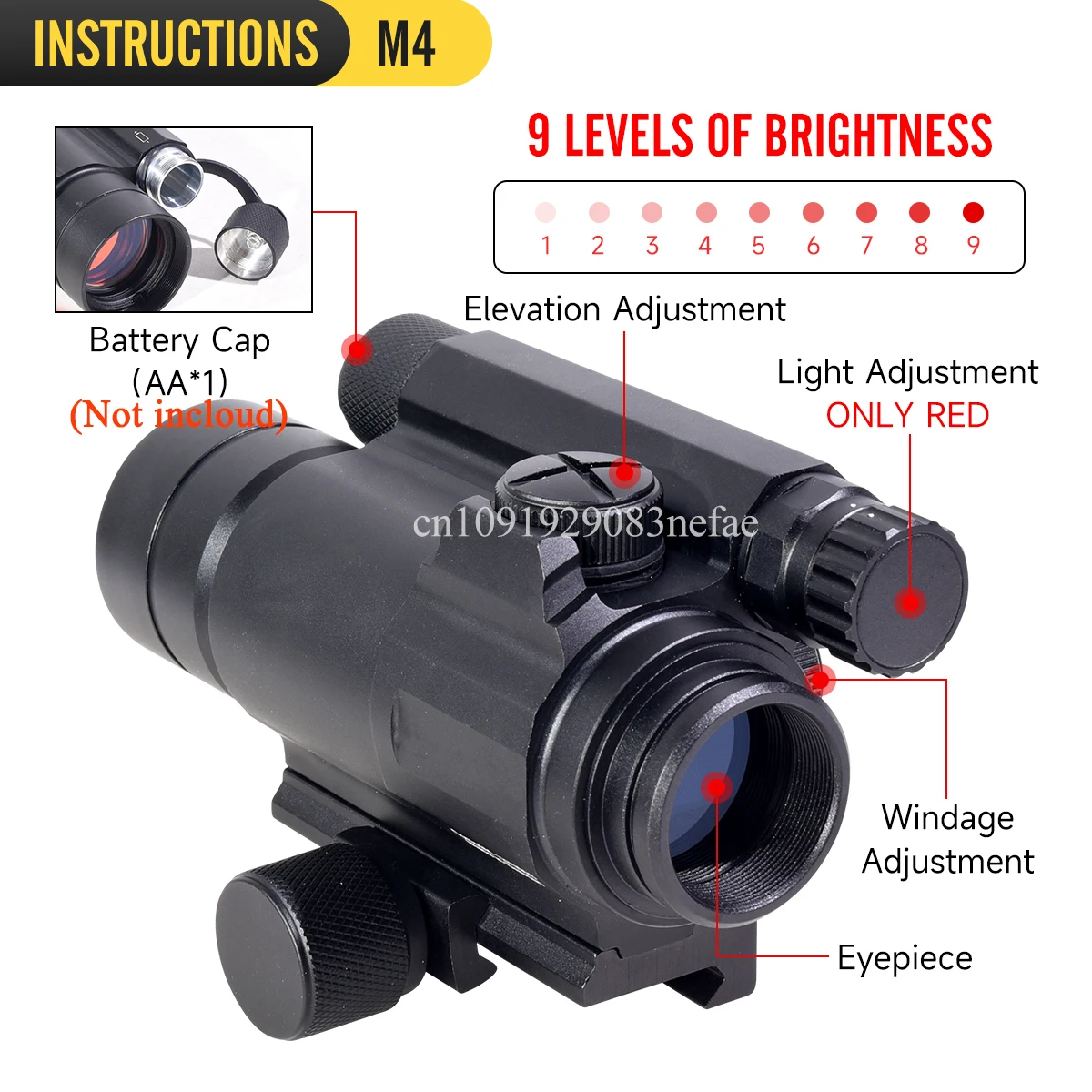 Mira reflex táctica M4 puntos rojos para caza aire libre base ajustable - imagen 4