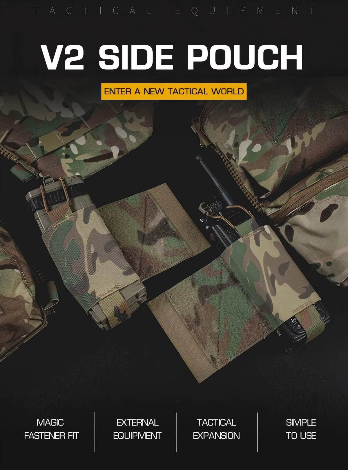 Bolsas laterales universales V2 montadas en chaleco táctico con panel de velcro