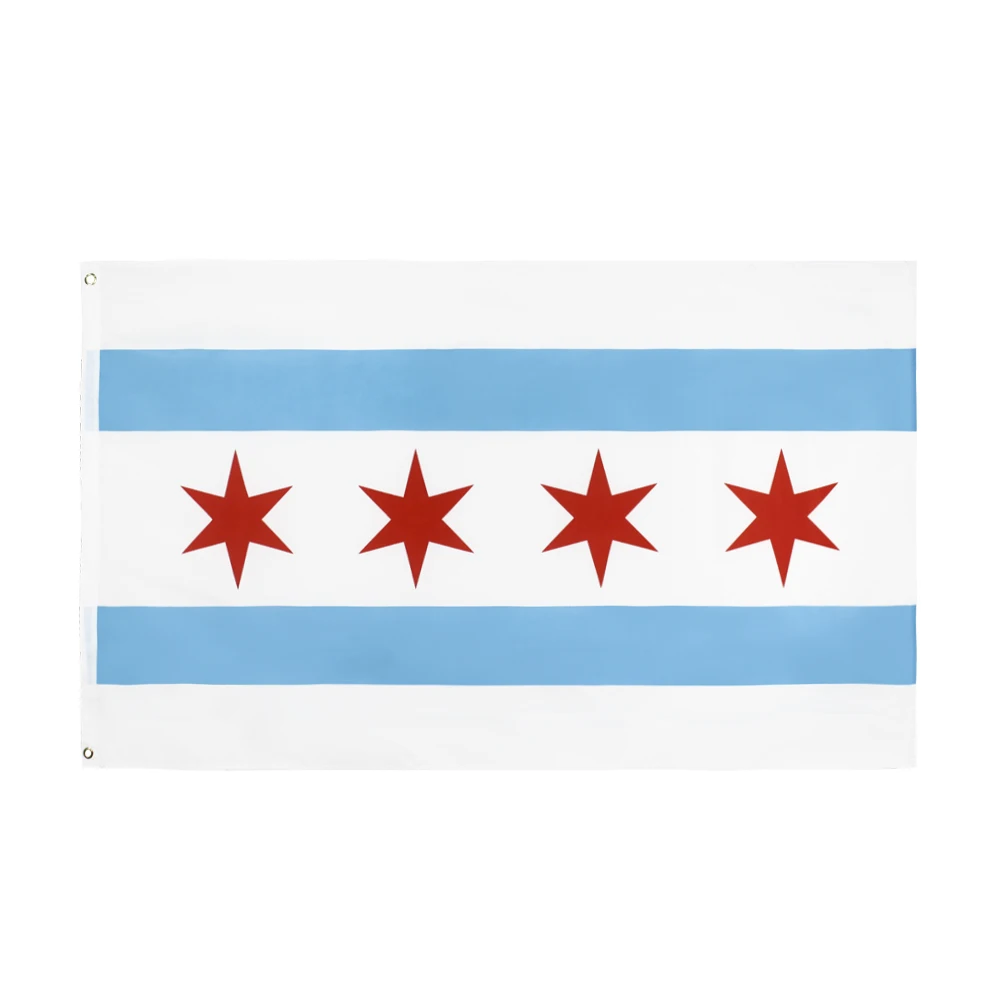 Bandera del Club Chicago W de 90x150 cm colgada en ventana