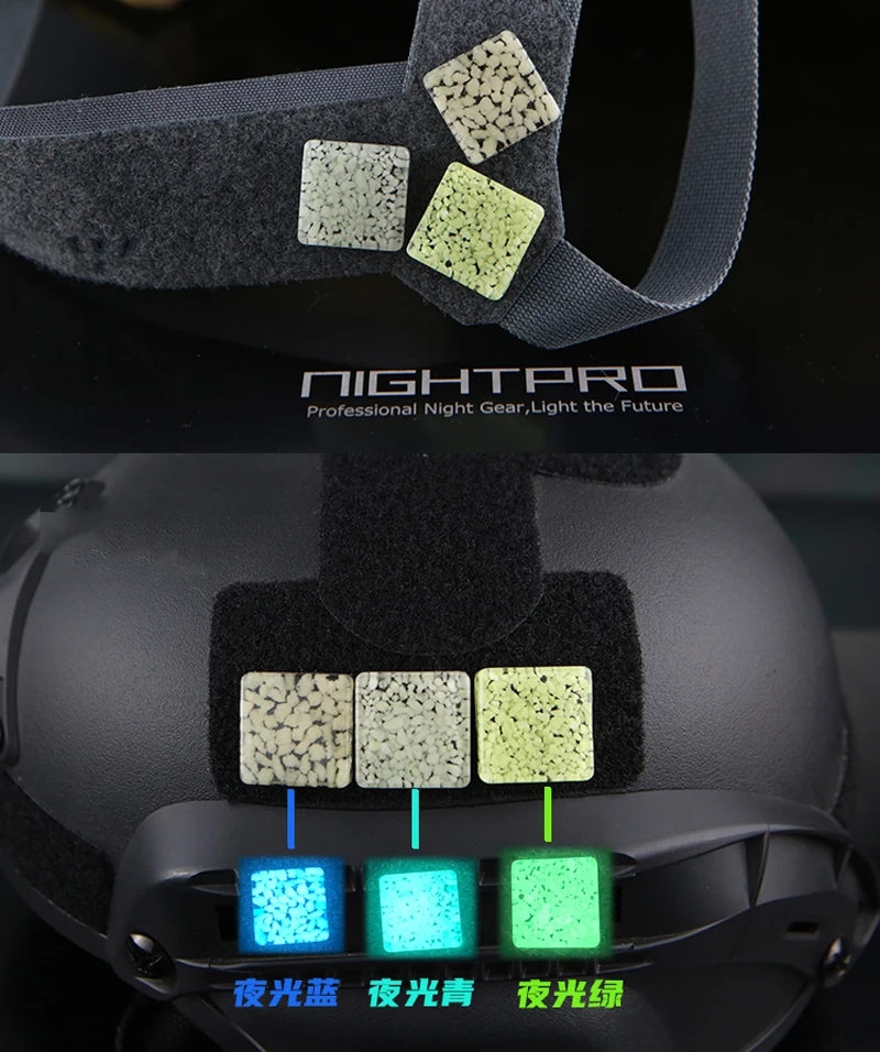 Detalle del parche luminoso para casco y chaleco