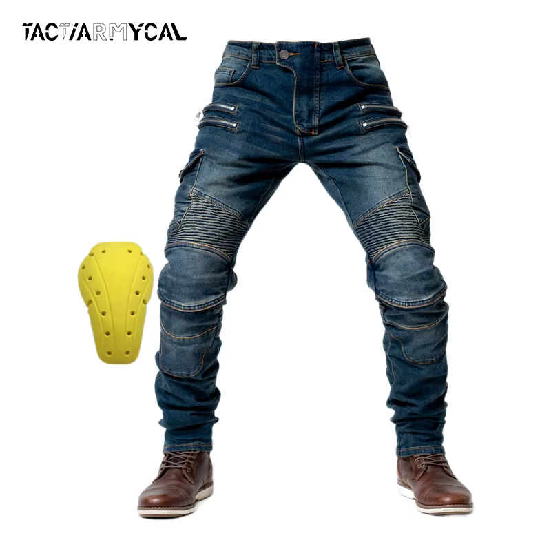 Pantalones vaqueros tácticos para motorista con rodilleras y bolsillos - imagen 4