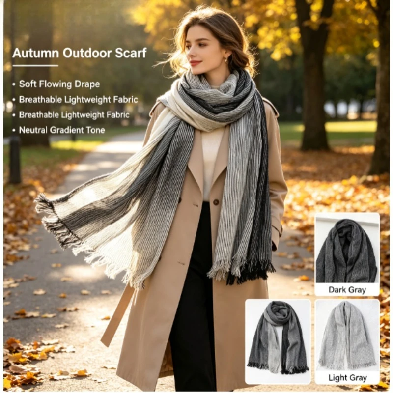 Bufanda a rayas de lino y algodón unisex para otoño e invierno