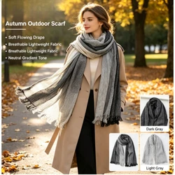 Bufanda a rayas de lino y algodón unisex para otoño e invierno