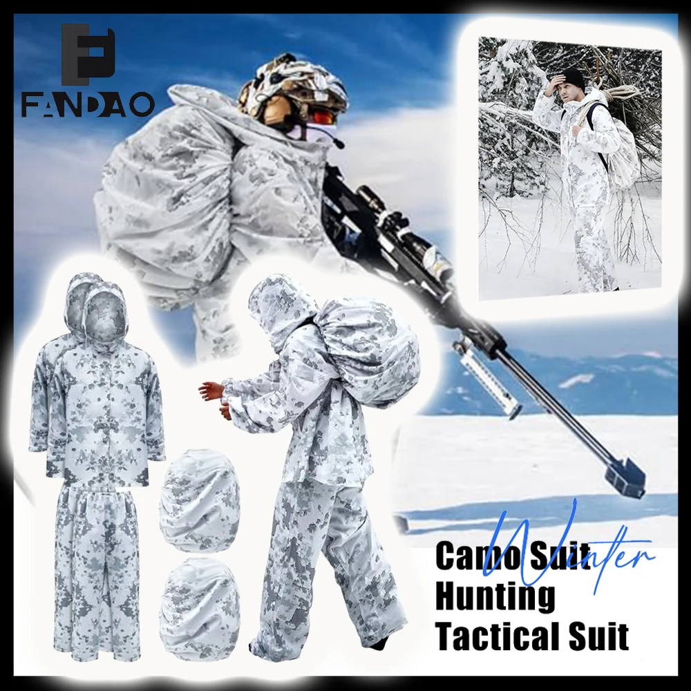 Traje Ghillie táctico de nieve de invierno con chaqueta y pantalón - imagen 5