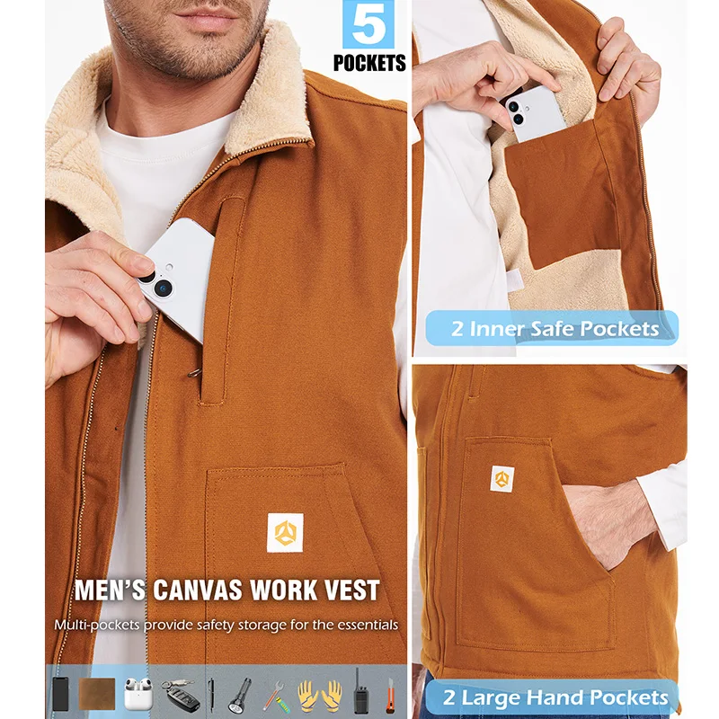 Chaleco lona impermeable forro sherpa invierno ajuste holgado - imagen 4
