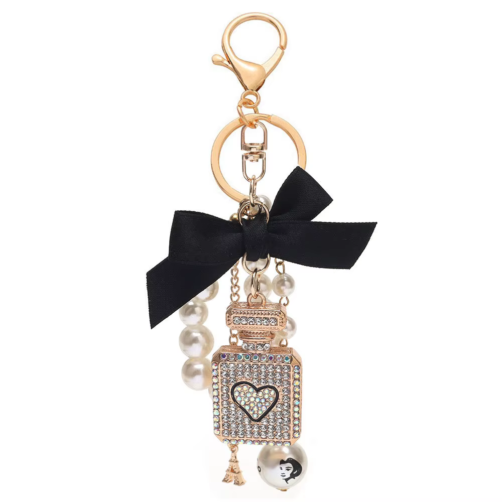 Llavero elegante Torre Eiffel mini con botella perfume y lazo negro - imagen 3