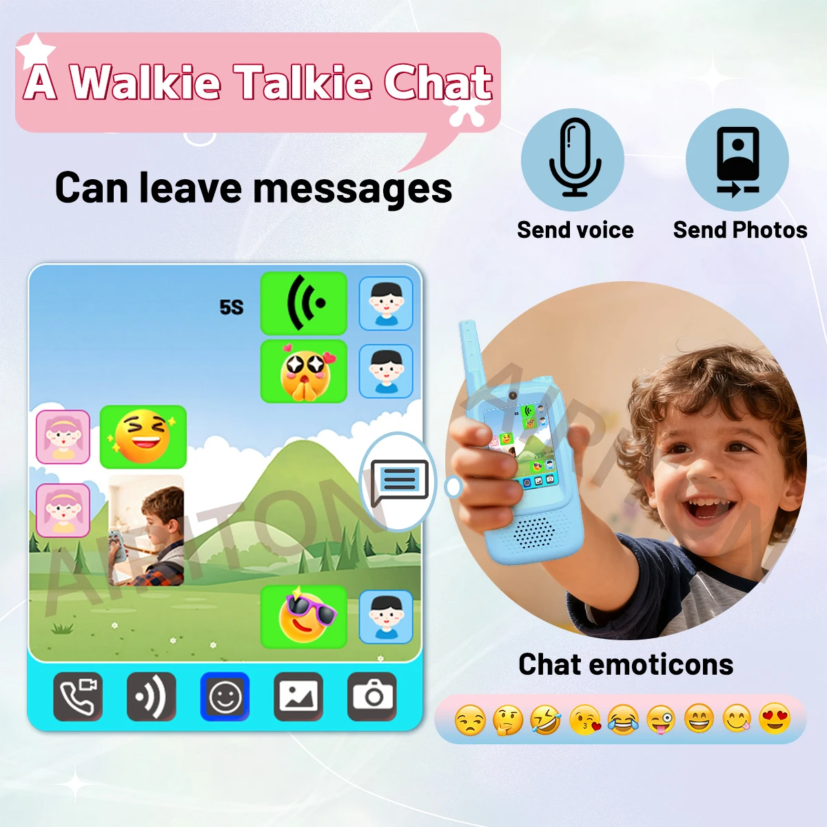 Niños usando walkie talkie con vídeo al aire libre