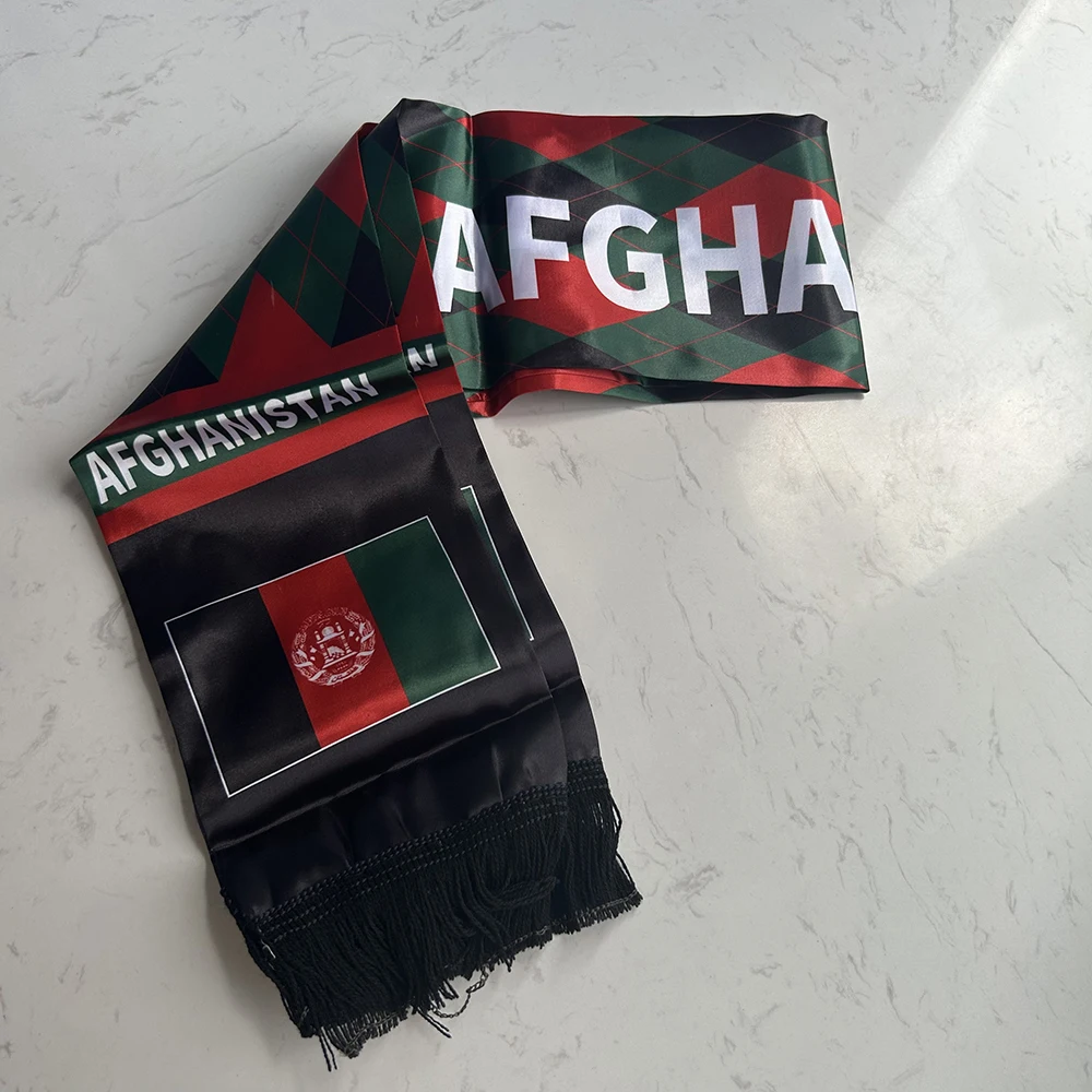 Bufanda militar afgana doble cara satén estampada con borlas - imagen 4