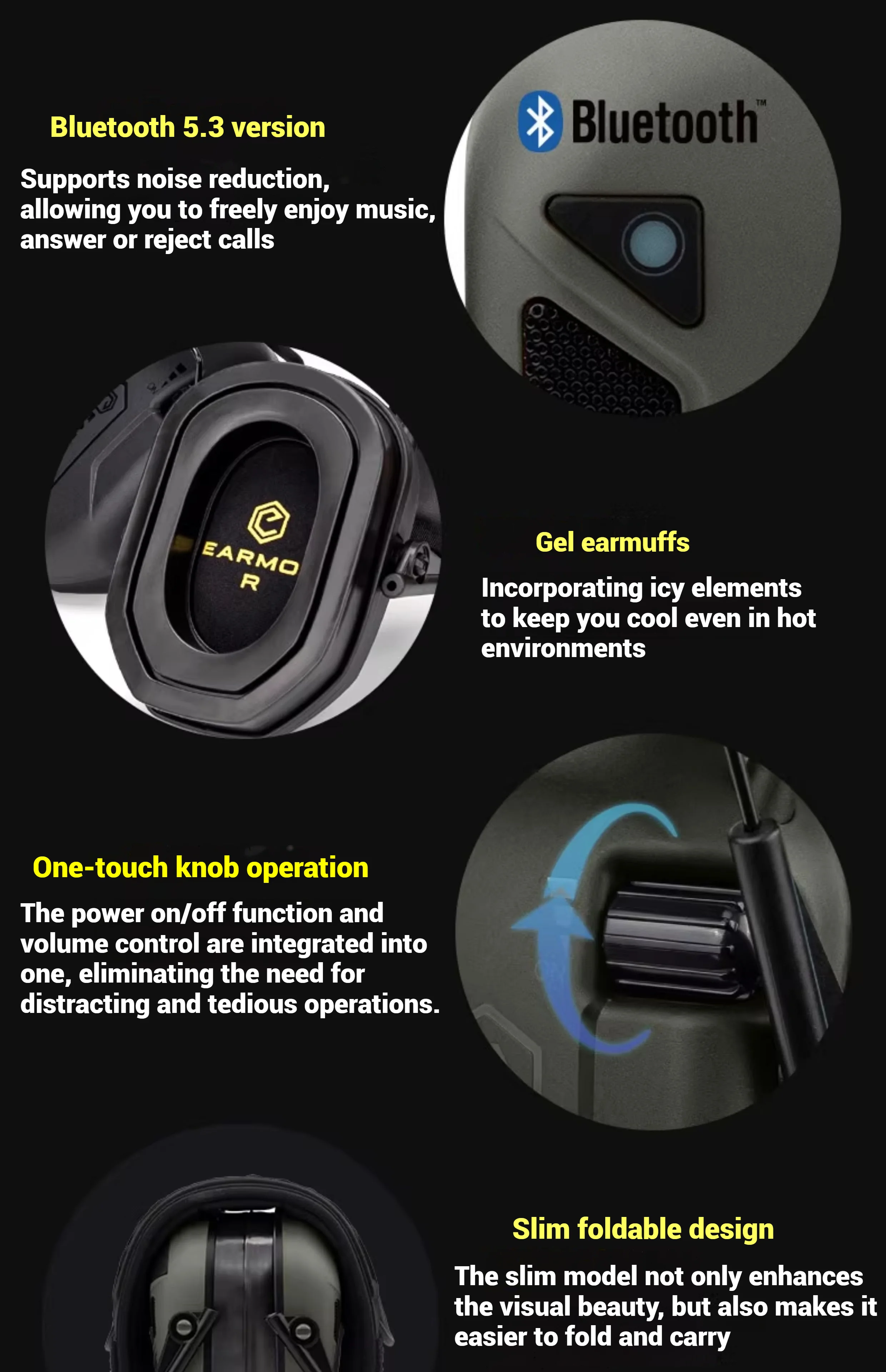 Modelo de auriculares Earmor con controles laterales