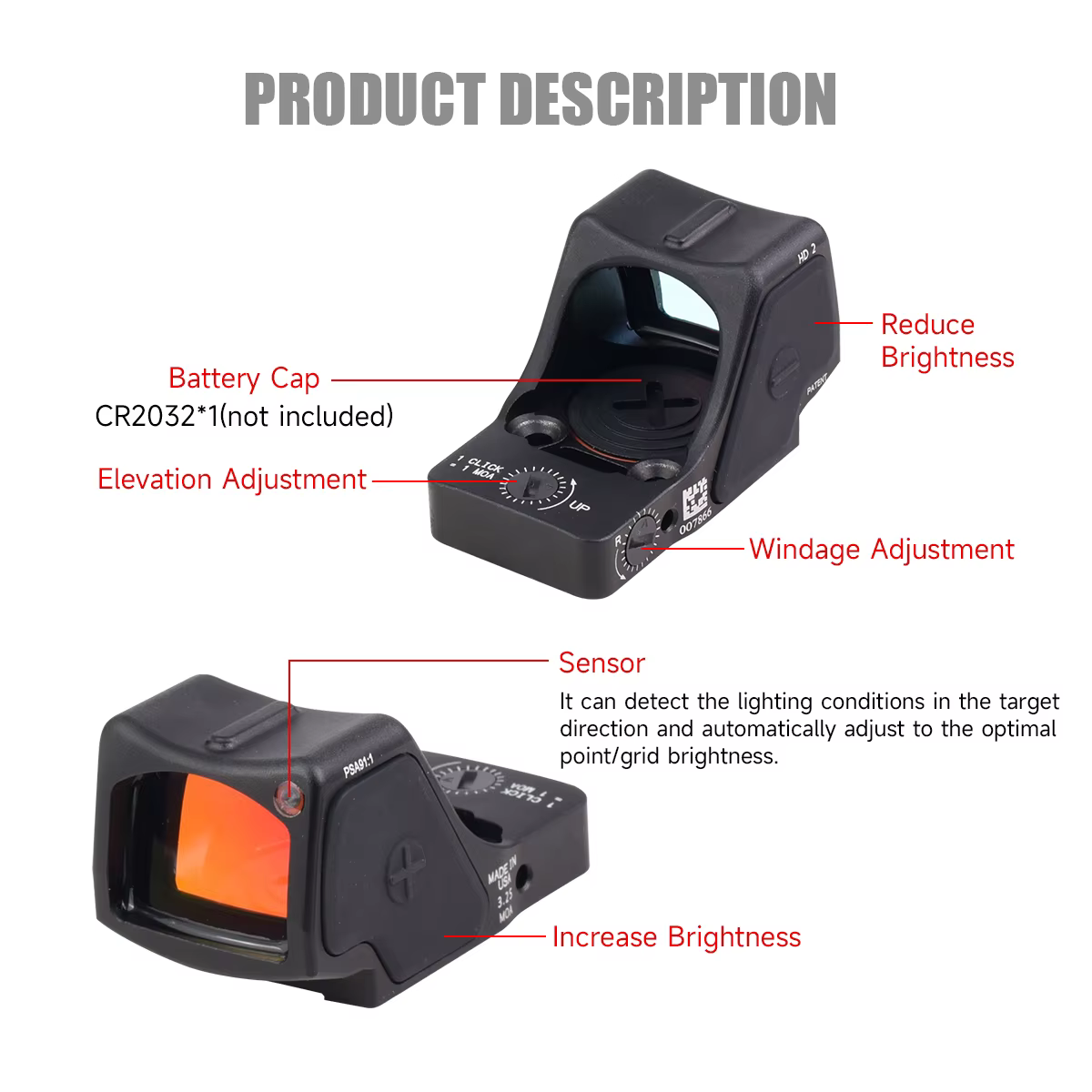 RMHD Mira táctica punto rojo con retícula reflex e interruptor - imagen 3