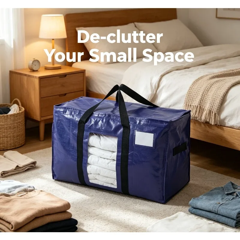 Lila PE Bolsa organizadora para ropa y mantas con ventana hogar - imagen 4