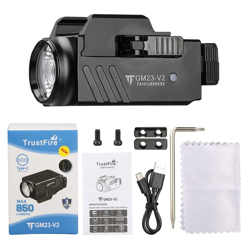 Linterna Táctica Trustfire GM23-V2 con Quick Release, USB-C y Montaje Riel Picatinny