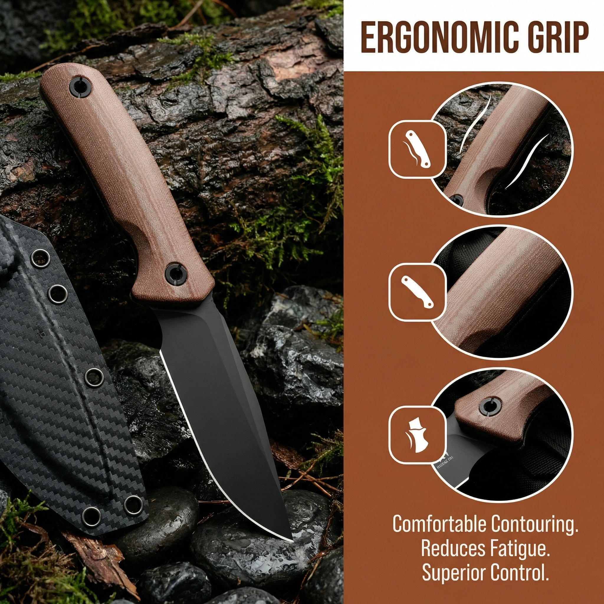 Cuchillo táctico de hoja fija G10 con funda resistente - imagen 3