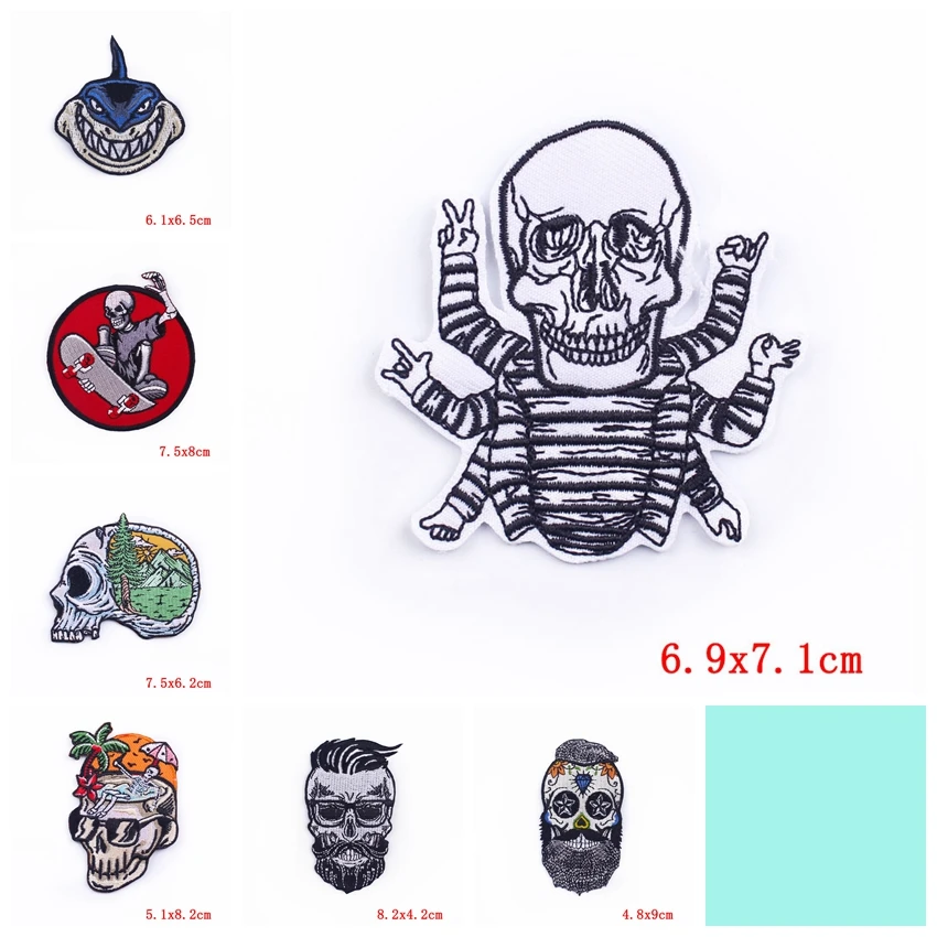 Parche bordado calavera punk termoadhesivo para chaquetas tácticas - imagen 4