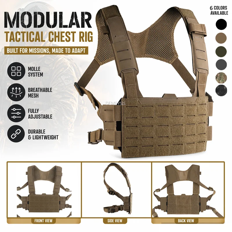 Chaleco táctico modular MOLLE ajustable ligero para caza y airsoft