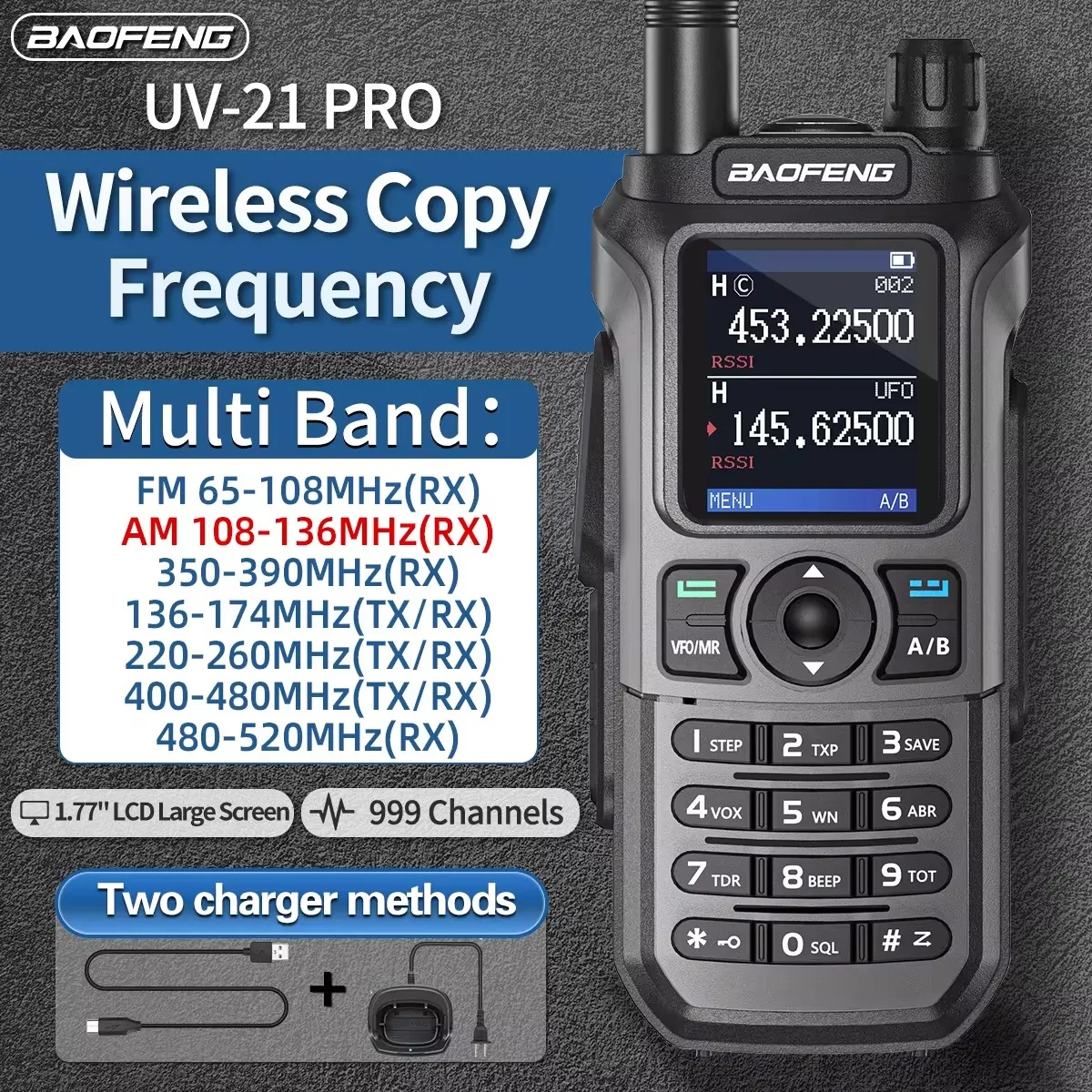 Baofeng UV-21 Pro Walkie talkie radioafición impermeable Multi-banda