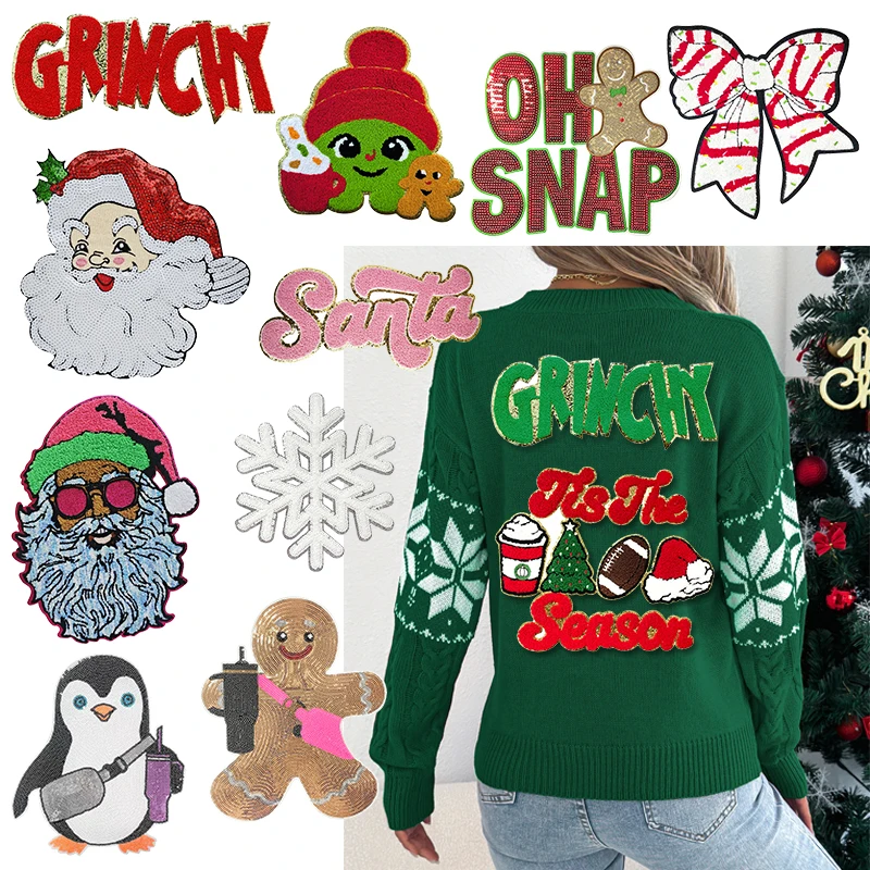 Parche bordado chenilla Papá Noel para planchar, Feliz Navidad - imagen 2