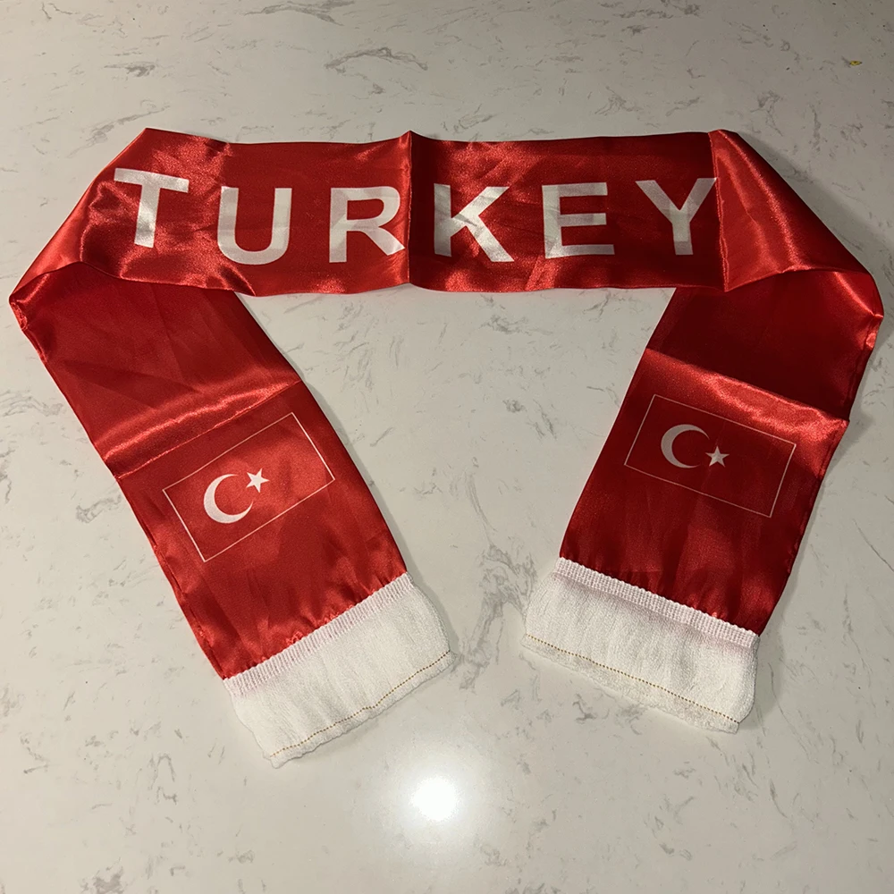 Bufanda de Turquía satén estampada doble cara con borlas para fútbol - imagen 2