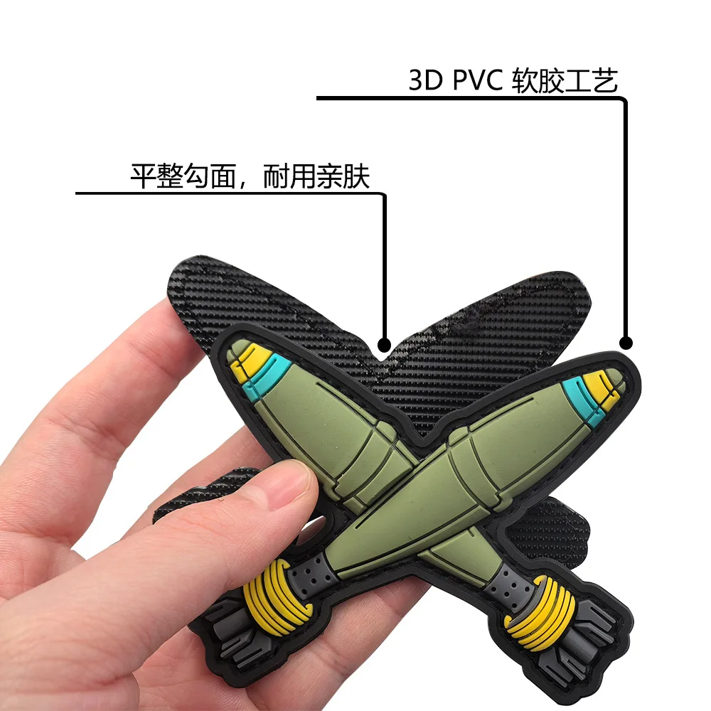 Parche táctico 3D PVC gancho cruz misiles verde estilo cómic aeronave - imagen 4