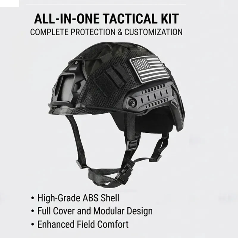 Casco táctico Fast PJ ABS con almohadillas y funda protectora