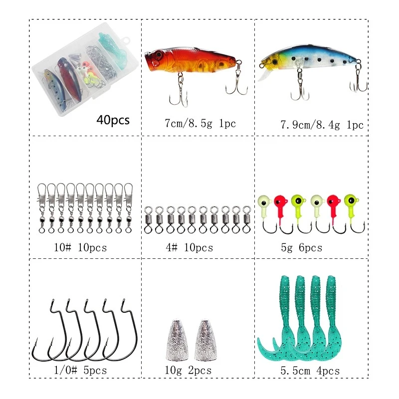 Kit de señuelos de pesca variados: jig, plomos y anzuelos - imagen 4