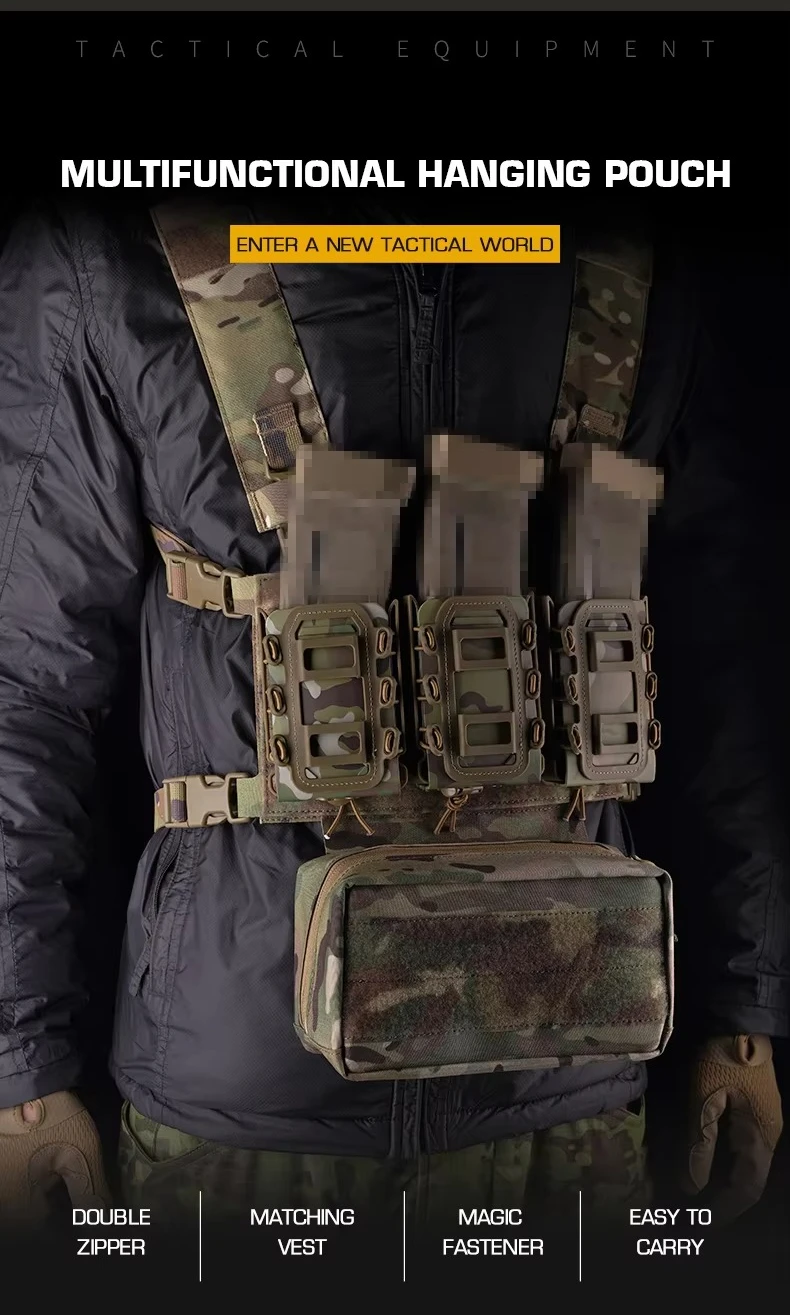 Vista general de la bolsa táctica colgante Molle EDC en negro mate