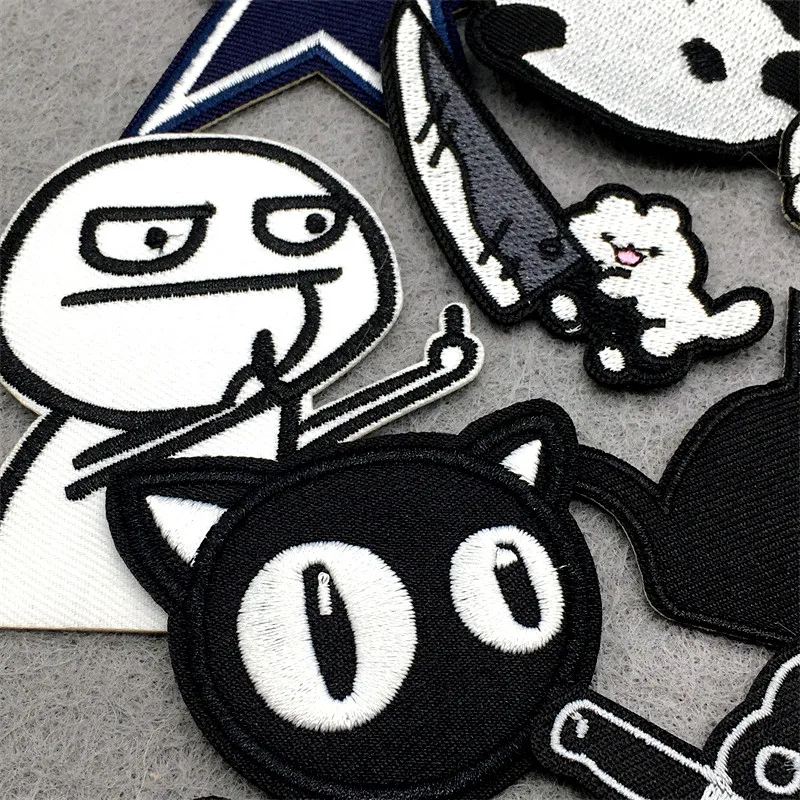 Parche bordado termoadhesivo dibujos animados – Blanco negro - imagen 4