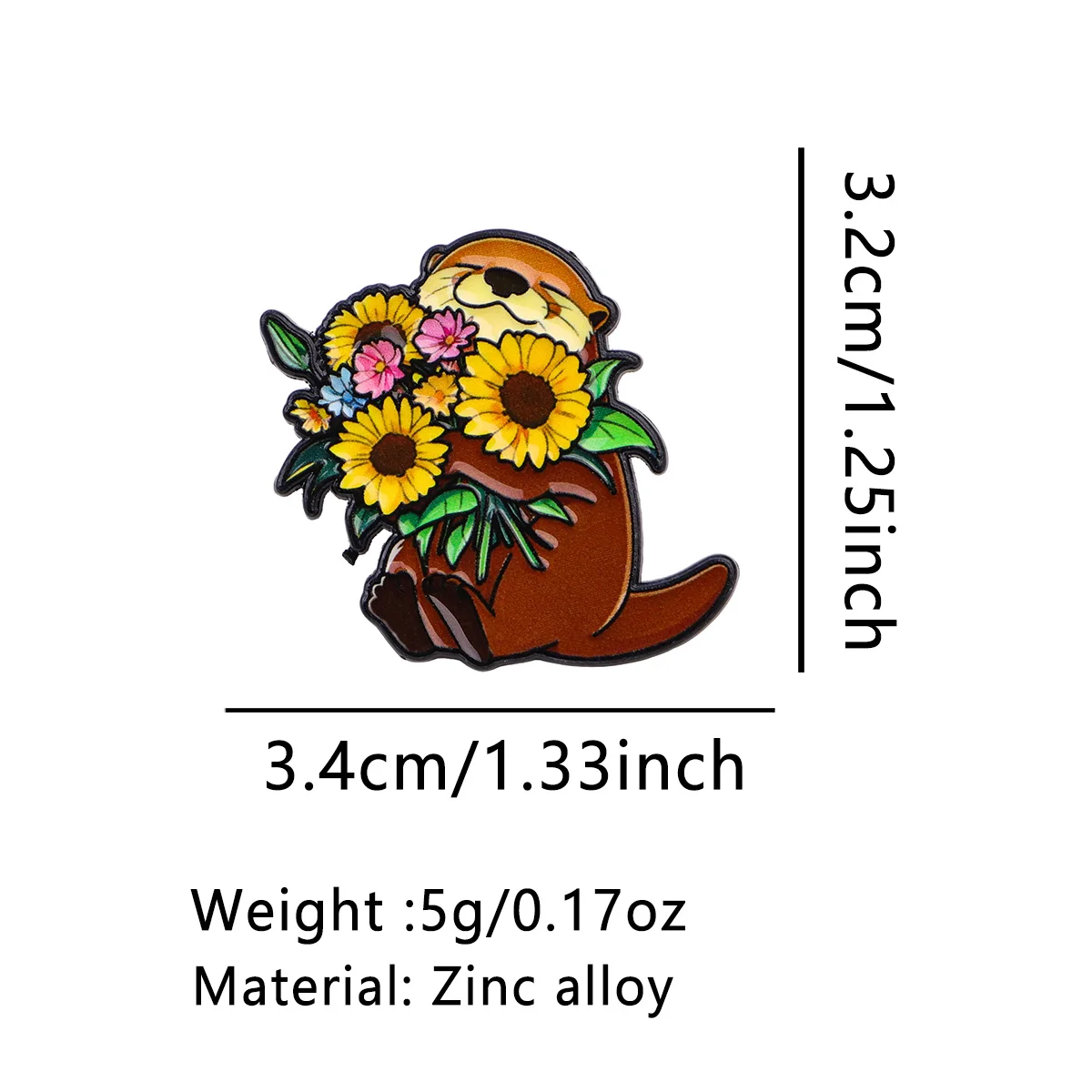 Pin esmalte nutria y girasoles – Broche metálico para ropa y sombrero - imagen 3